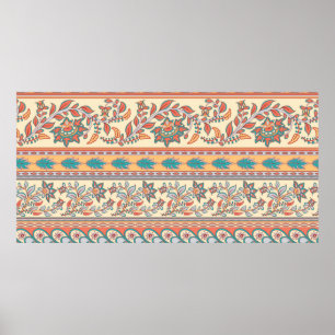 Poster Padrão decorativo sem costura de bordas com flor