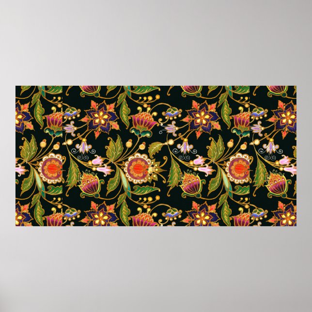 Poster padrão decorativo sem costura. Flores folhas coalh (Frente)