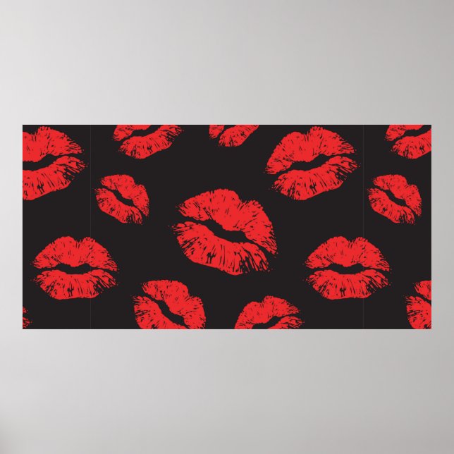 Poster padrão descontínuo vermelho vintage em fundo preto (Frente)