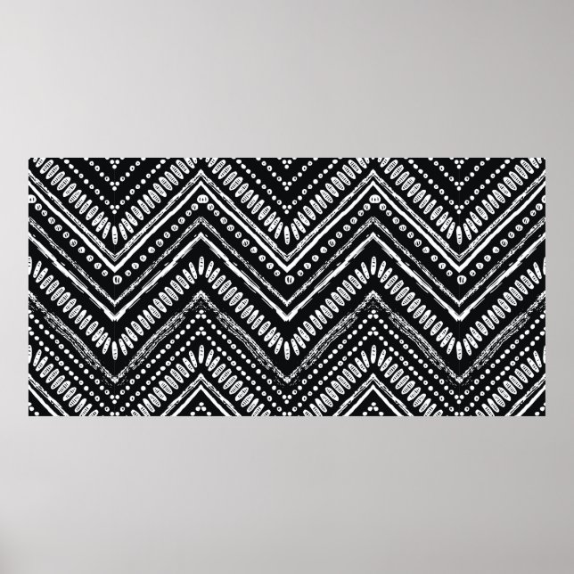 Poster Padrão desenhado à mão. Zigzag e stripe, tribal (Frente)