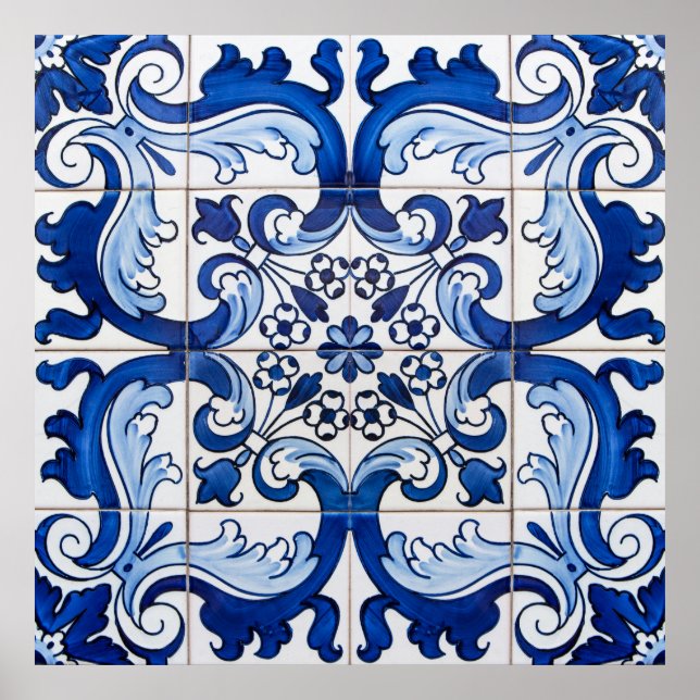 Póster Padrão do Azulejo Vintage Azulejo (Frente)