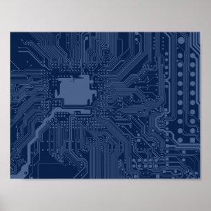 Póster Padrão do circuito da placa-mãe do Geek azul