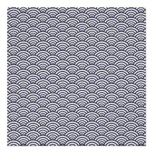 Póster Padrão do oceano Japonês Azul e Branco