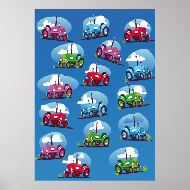 Poster Padrão do trator (fundo azul) (Frente)
