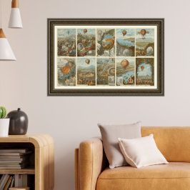 Poster Padrão do Vintage Hot Air Balloon Collecting Cards