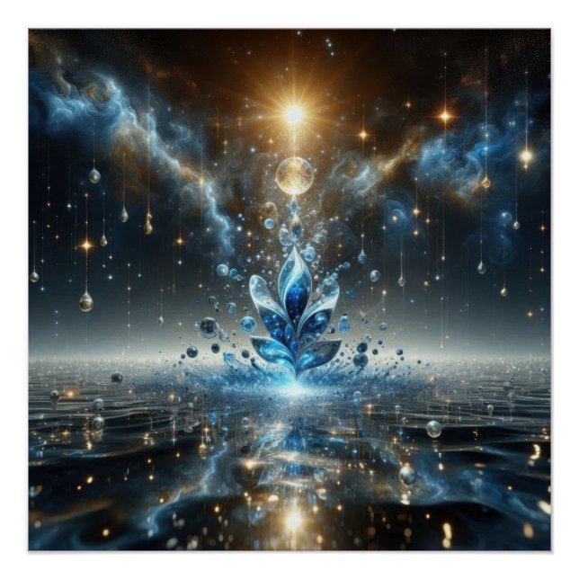 Póster Padrão Em Bolhas Puras De Água Limpa Num Lago Azul (Frente)