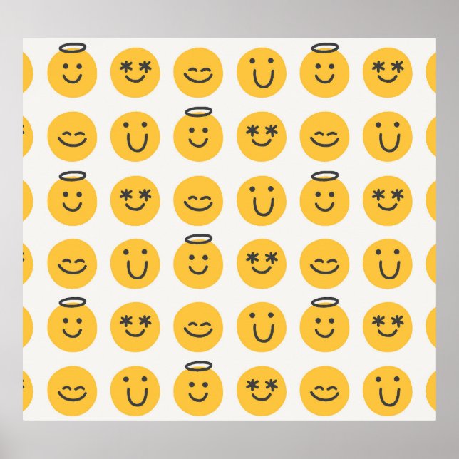 Poster Padrão Emoji Feliz Desenhado Pela Mão (Frente)