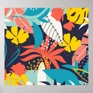 Poster Padrão Escuro das Folhas Tropicais Brilhantes