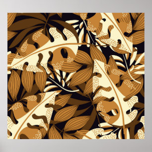 Poster Padrão Escuro das Folhas Tropicais Brilhantes