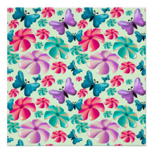 Póster Padrão estético de borboleta e flor