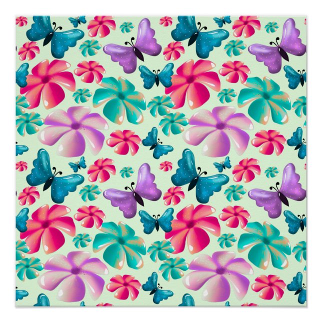 Póster Padrão estético de borboleta e flor  (Frente)