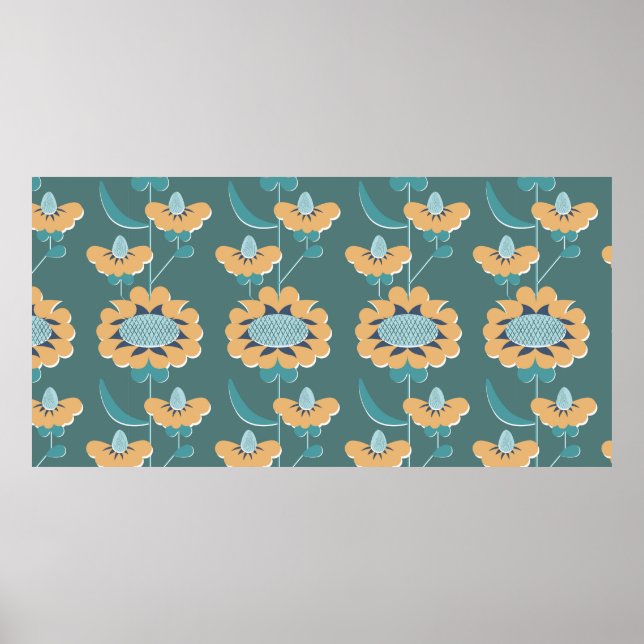 Poster padrão floral abstrato contínuo em estilo retrô. f (Frente)
