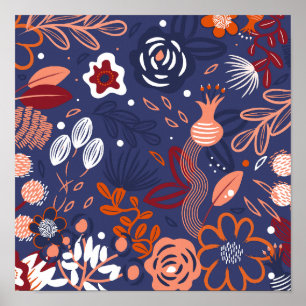 Poster Padrão Floral abstrato Primavera púrpura