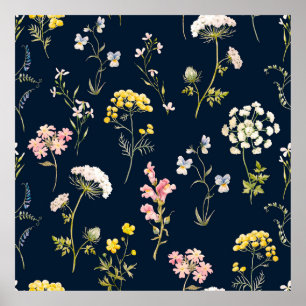 Poster Padrão floral aquoso, flor delicada dr