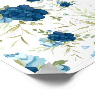 Poster Padrão Floral Azul Adorável Sem Costuras