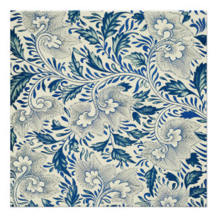 Póster Padrão Floral Azul Design Asiático Antiquado