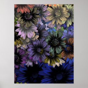 Póster Padrão floral azul e laranja