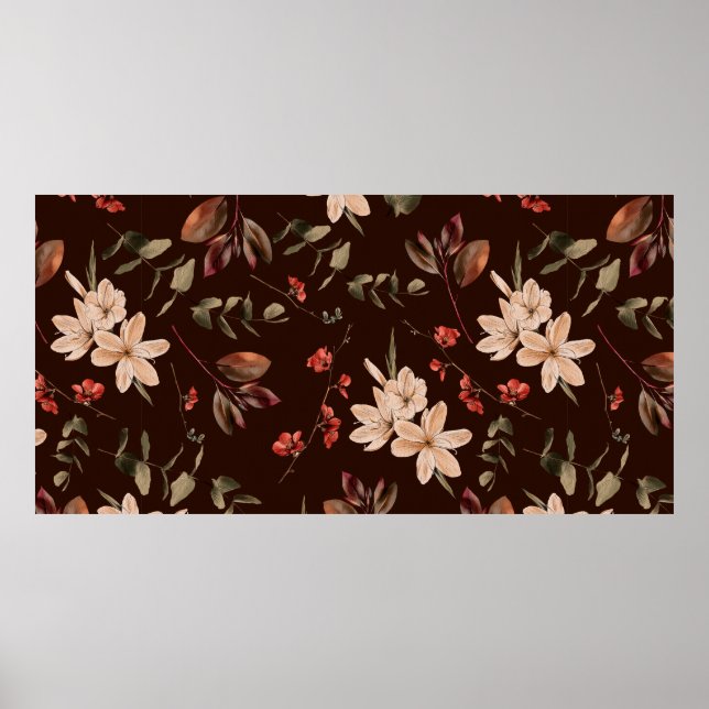 Poster Padrão floral boêmico sem costura com castanho esc (Frente)