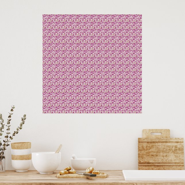 Poster Padrão Floral Botânico Rosa com Videira e Design d (Cozinha)