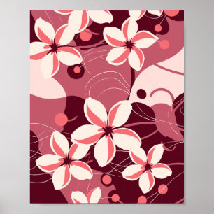 Poster Padrão Floral Branco Creme e Rosa Pêssego