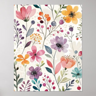 Poster Padrão Floral Caprichoso de Flores Silvestres