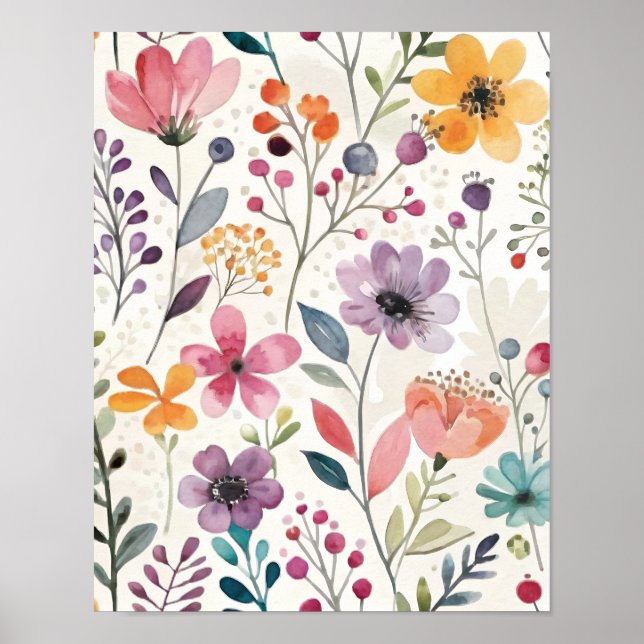 Poster Padrão Floral Caprichoso de Flores Silvestres (Frente)