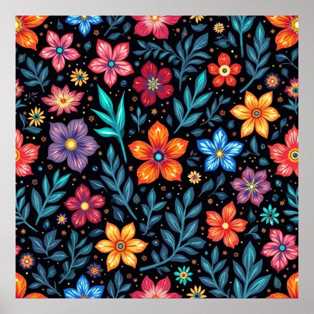 Poster Padrão Floral Colorido de Fundo (Frente)