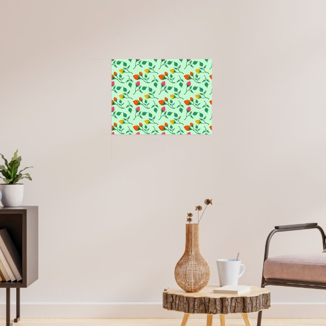 Poster Padrão floral com flores rosa coloridas (Sala de Estar 3)