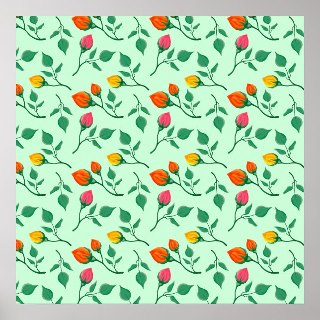 Poster Padrão floral com flores rosa coloridas (Frente)