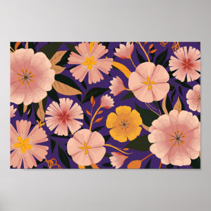 Poster Padrão Floral com Sangue Rosa e Amarelo