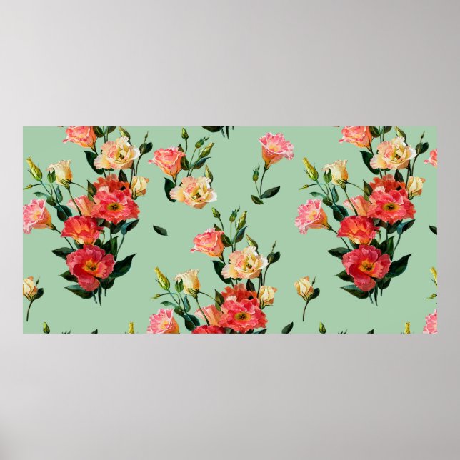 Poster Padrão floral contínuo em estilo vitoriano. Bouque (Frente)