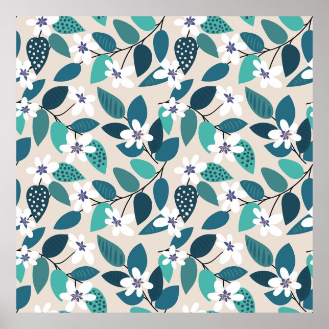 Poster Padrão floral contínuo ventilado. Belo branco (Frente)