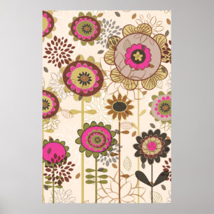 Póster Padrão floral cor-de-rosa, castanho e cor-de-rosa