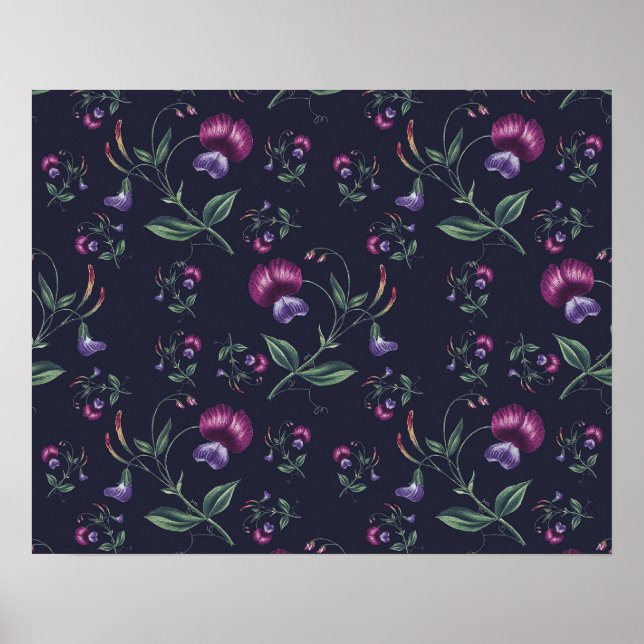 Poster Padrão Floral das Orquídeas Roxas Elegantes | (Frente)