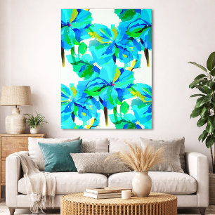 Poster Padrão Floral de Arte Botânica da Papoula Azul do 