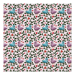 Póster Padrão floral de cisnes caprichosos