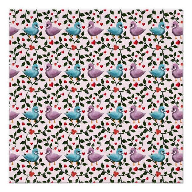 Póster Padrão floral de cisnes caprichosos (Frente)