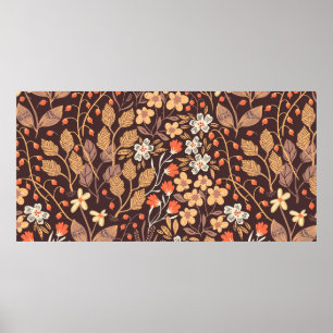 Poster padrão floral de colheita sem costura com folhas 