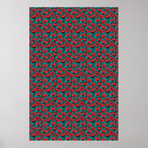 Poster Padrão Floral de Papoula Vermelha Abstrata Moderna