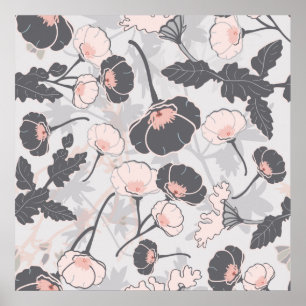 Poster Padrão Floral de Sombra de Cinzas Rosa