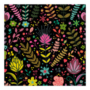 Póster Padrão Floral de Superfície - Papel de parede Flor