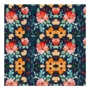 Póster Padrão Floral de Superfície - Primavera decorativa