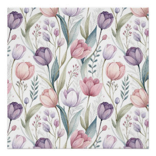 Póster Padrão Floral de Tulipa Escandinava