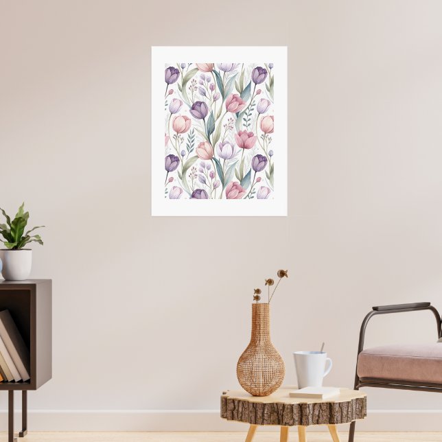 Poster Padrão Floral de Tulipa Escandinava (Sala de Estar 3)
