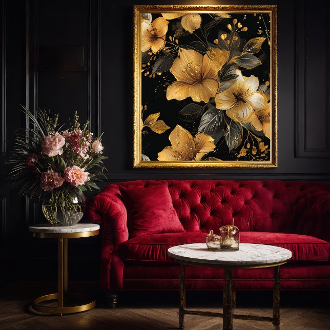 Poster Padrão Floral Deco Dourado e Cinza (Criador carregado)