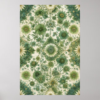 Poster Padrão Floral do Vintage Green e Beige