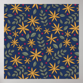 Poster Padrão Floral Dourado Desenho Botânico