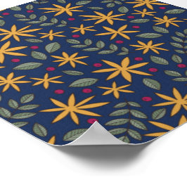 Poster Padrão Floral Dourado Desenho Botânico