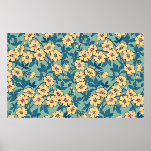 Poster Padrão floral elegante em flor de desenhar de mão