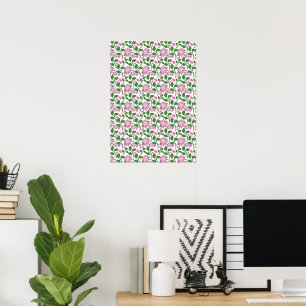Poster Padrão Floral Escuro Sem Costura Flores Rosas Folh
